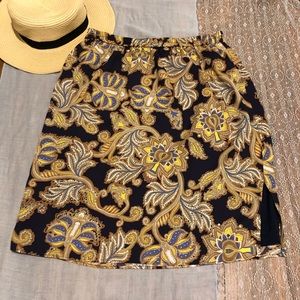 LOFT Navy Blue Paisley Elastic Waist Skirt